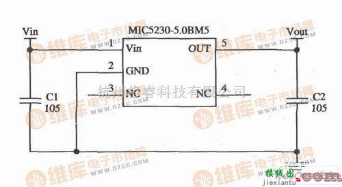 用MIC5230组成的输入为6～16V、输出为5V的电路图  第1张