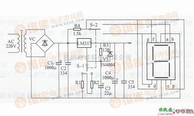 稳压电源中的具有数码显示功能的稳压电源电路图  第1张