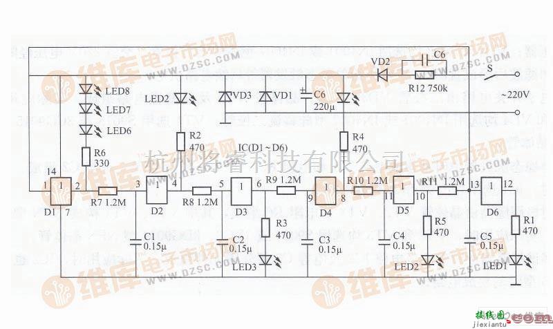 灯光控制中的基于CC4069的LED标牌装饰灯控制器电路图  第1张