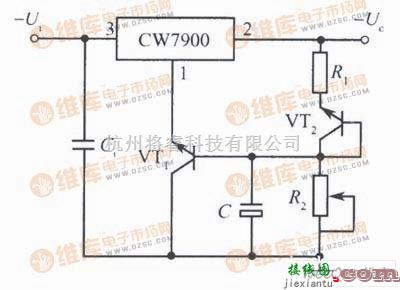 稳压电源中的由CW7900构成的具有温度补偿的可调输出集成稳压电源电路图  第1张