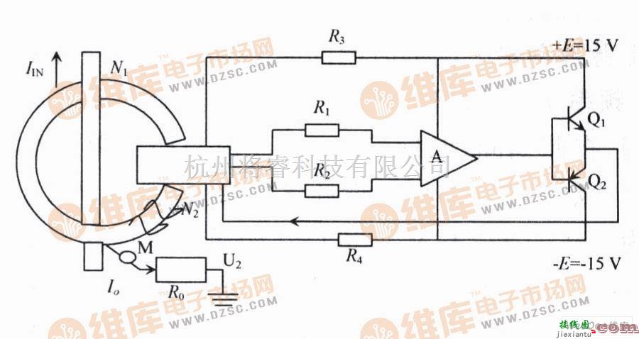 霍尔传感器中的磁平衡式霍尔电流传感器电路图  第1张