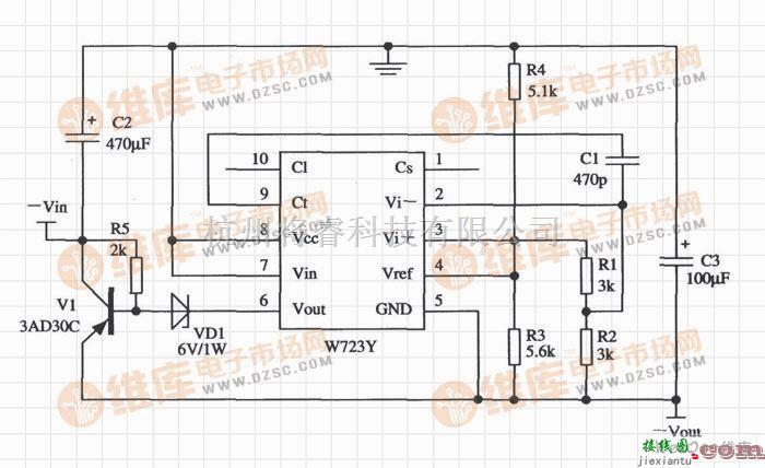 稳压电源中的基于W723的输出负电压的应用电路  第1张