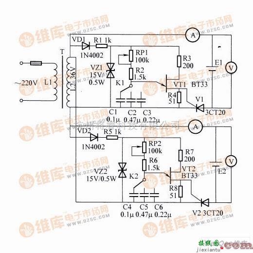 充电电路中的能同时充两种蓄电池的充电器电路图  第1张