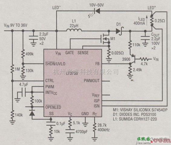 LED电路中的基于LT3756的降压-升压模式驱动器电路图  第1张