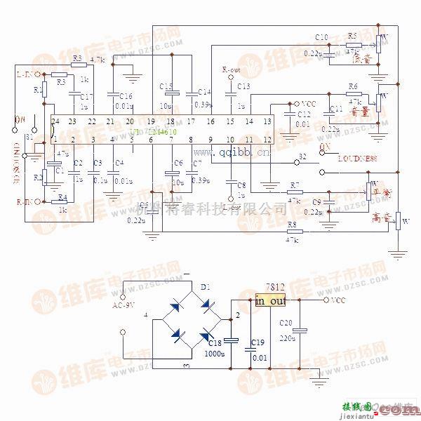 音频电路中的由LM4610制作的3D音调电路图  第1张