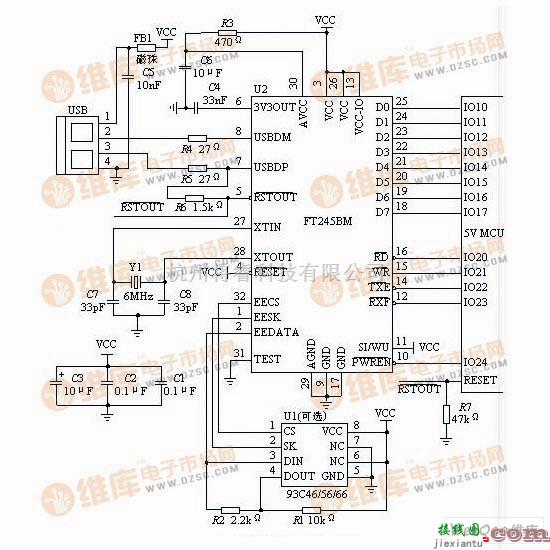 通信电路中的FT245BM的典型硬件电路图  第1张