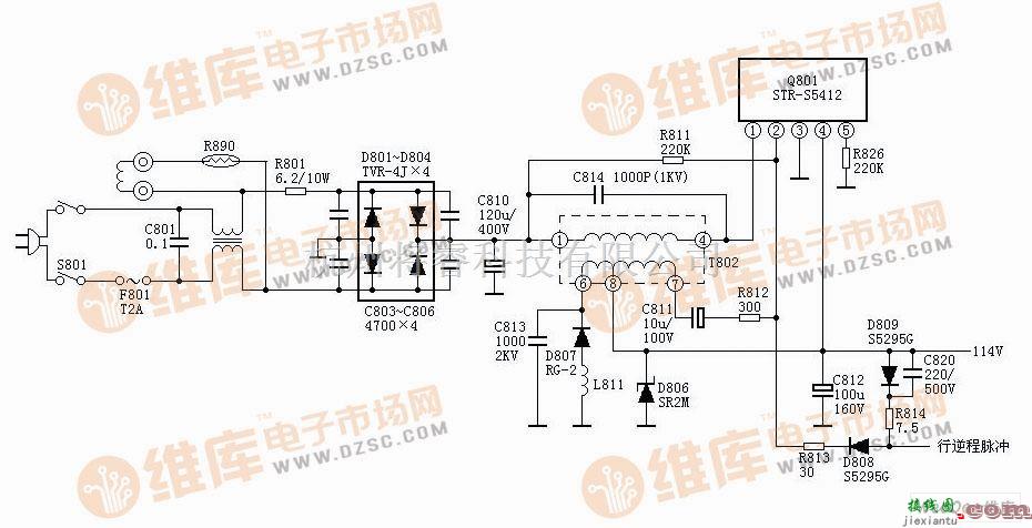 电源电路中的采用STR5412组成的电源电路图  第1张