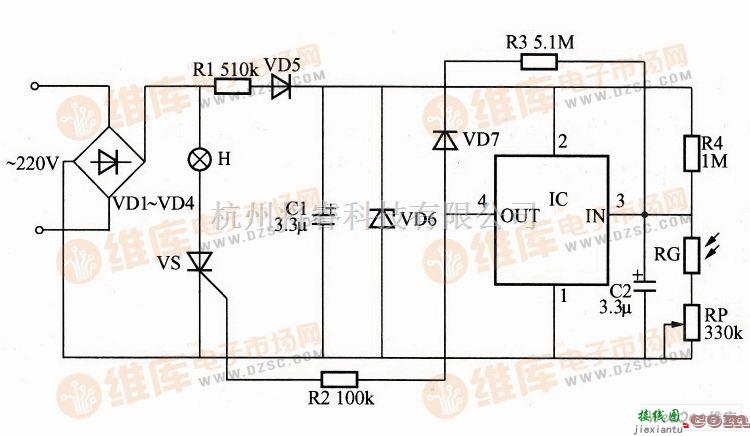 灯光控制中的基于MAX827构成的微功耗光控自动照明控制器电路图  第1张