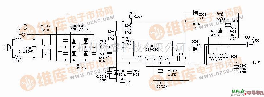 电源电路中的基于STR6020电源电路图  第1张