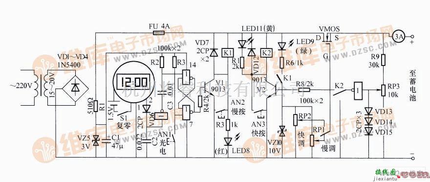 充电电路中的摩托车蓄电池自动充电器电路图  第1张