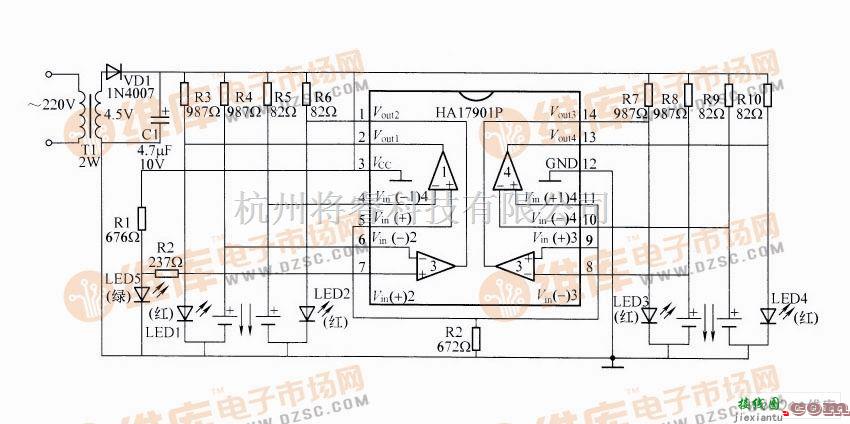 充电电路中的采用4重比较器的镍镉电池自动充电器电路图  第1张