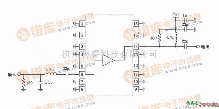 线性放大电路中的由RF2320构成的1930～1990MHz窄带线性放大电路图  第1张