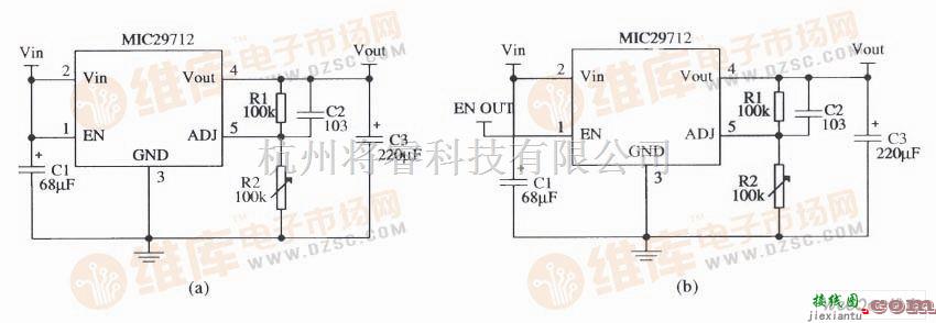 稳压电源中的用MIC29712构成的低噪声输出的稳压器电路图  第1张