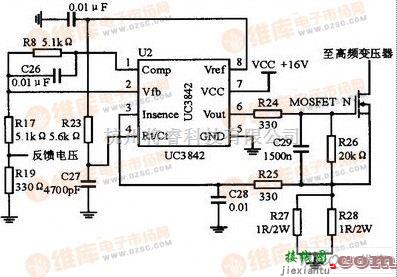 脉冲信号产生器中的UC3842的68KHz PWM产生电路图  第1张