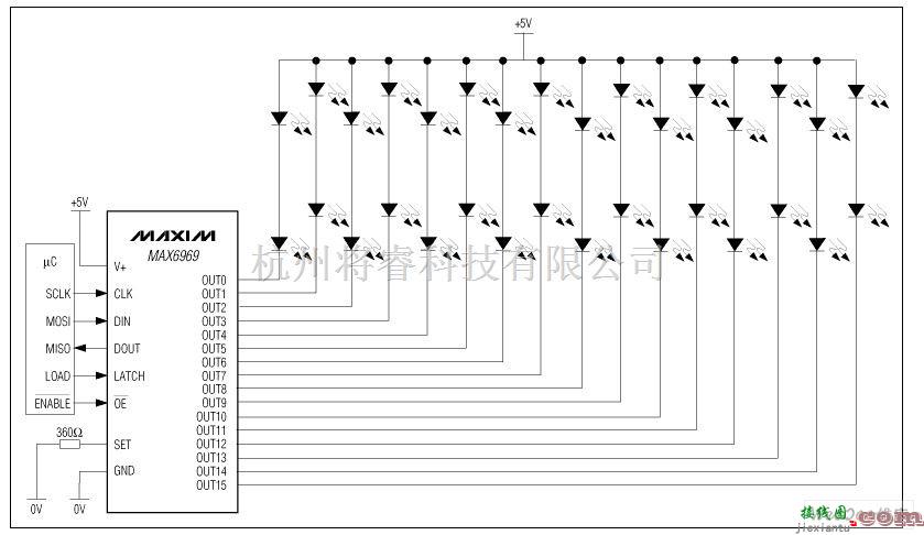 LED电路中的MAX6969 16端口、5.5V恒流LED驱动器  第1张