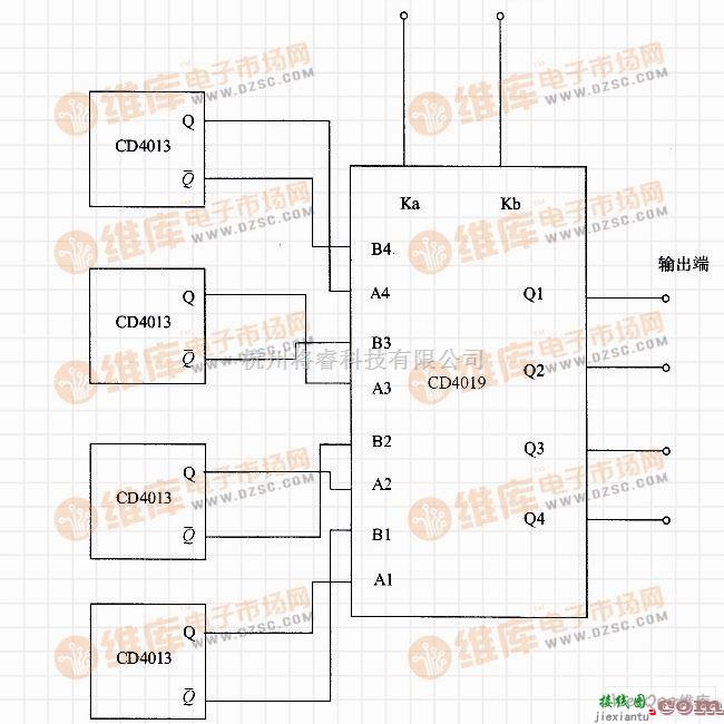 数字电路中的由选择器CD4019和双D处罚器CD4013组成的原码/反码选择电路  第1张