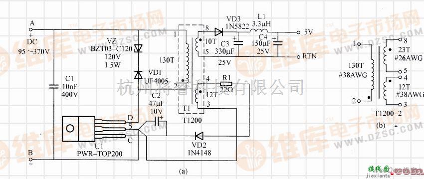 开关稳压电源中的三端高压开关器件PWR200型开关电源电路  第1张