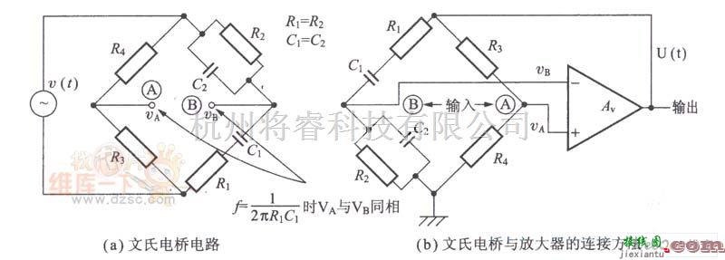 宽带放大器电路中的文氏电桥及放大器连接方式电路图  第1张