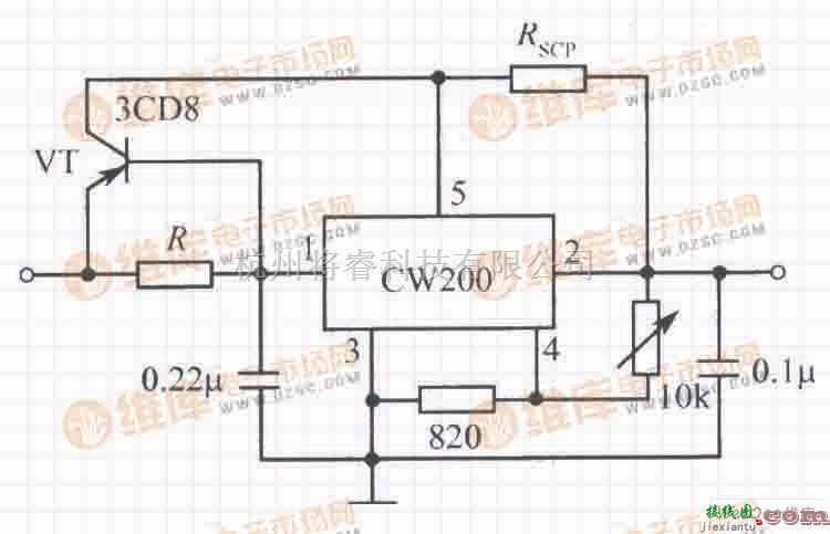 稳压电源中的用PNP型功率晶体管扩流的CW200集成稳压电源电路  第1张