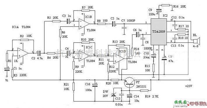 音频电路中的TDA2009设计的BTL功放电路  第1张