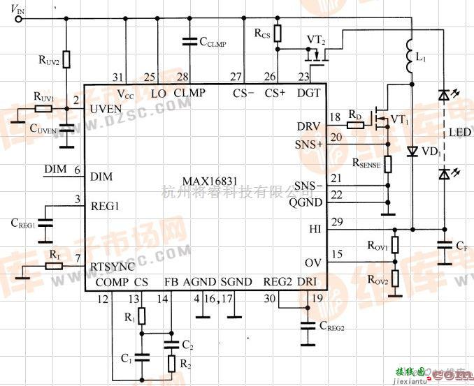 LED电路中的基于MAX16831的降压一升压型LED驱动电路图  第2张