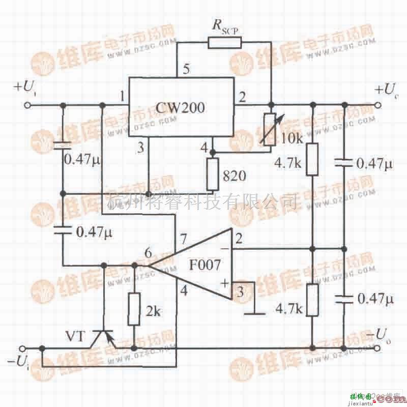 稳压电源中的由CW200构成的跟踪式集成稳压电源电路  第1张