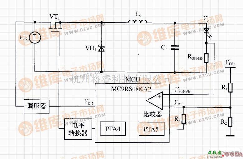 LED电路中的基于MC9RS08KA2的降压型LED驱动电路  第1张