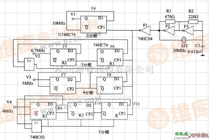 数字电路中的由74HC04和74HC74组成的多频率产生电路图  第1张