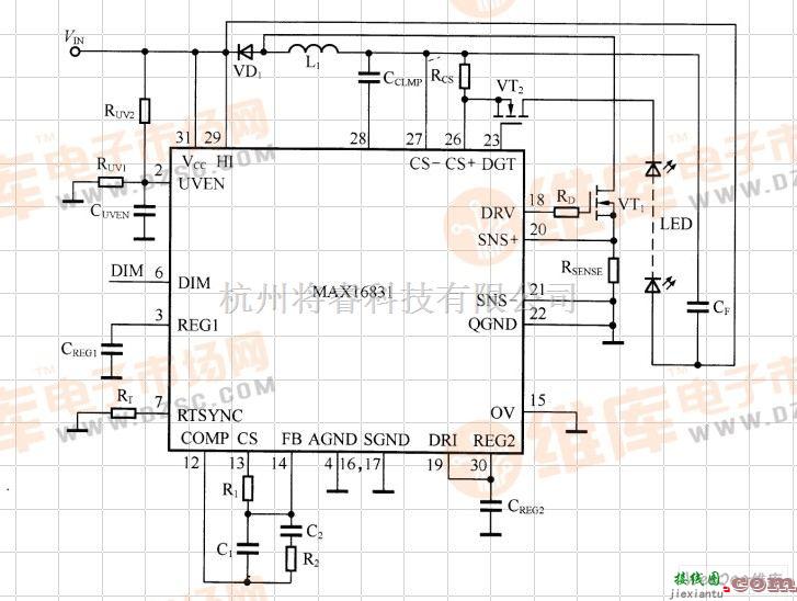 LED电路中的由MAX16831 组成的降压型LED驱动电路图  第2张