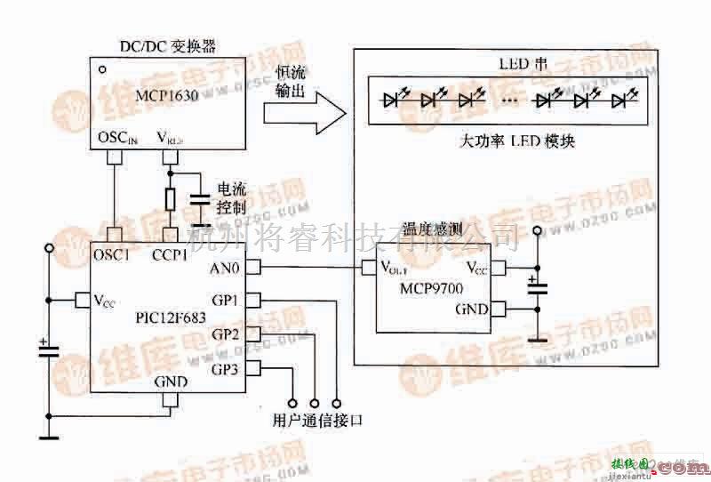 利用MCP9700控制MCP1630的电流设置的系统框图  第1张