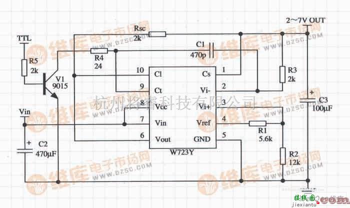 稳压电源中的由W723构成的可控型稳压器应用电路  第1张