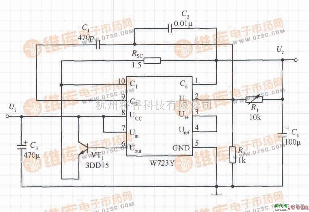 电流环放大电路中的基于W723的高压限流型扩大输出电流应用电路图  第1张