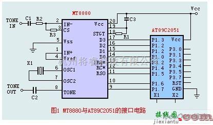 接口电路中的由MT8880与AT89C2051组成的接口电路图  第1张