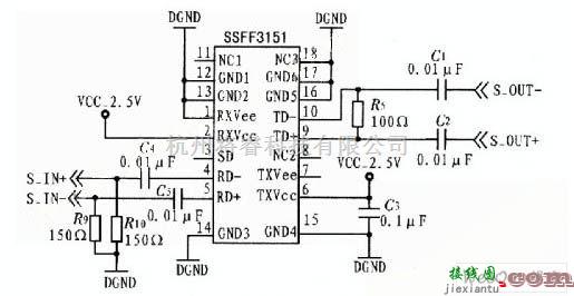 光电传输电路中的光收发器SSFF3151的电路原理图  第1张