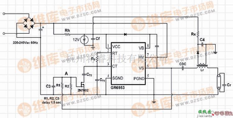 光电产生电路中的由GR6953驱动器组成的节能灯电路  第1张