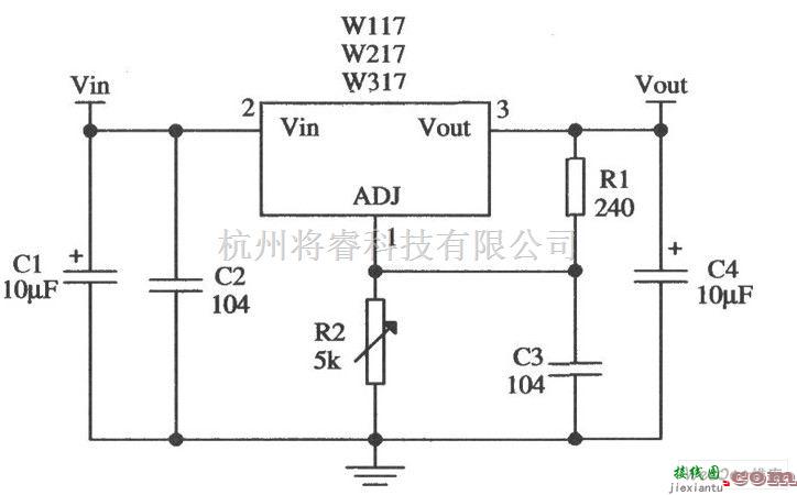 稳压电源中的W317L／W317M／W317系列三端可调正集成稳压器的应用电路  第1张