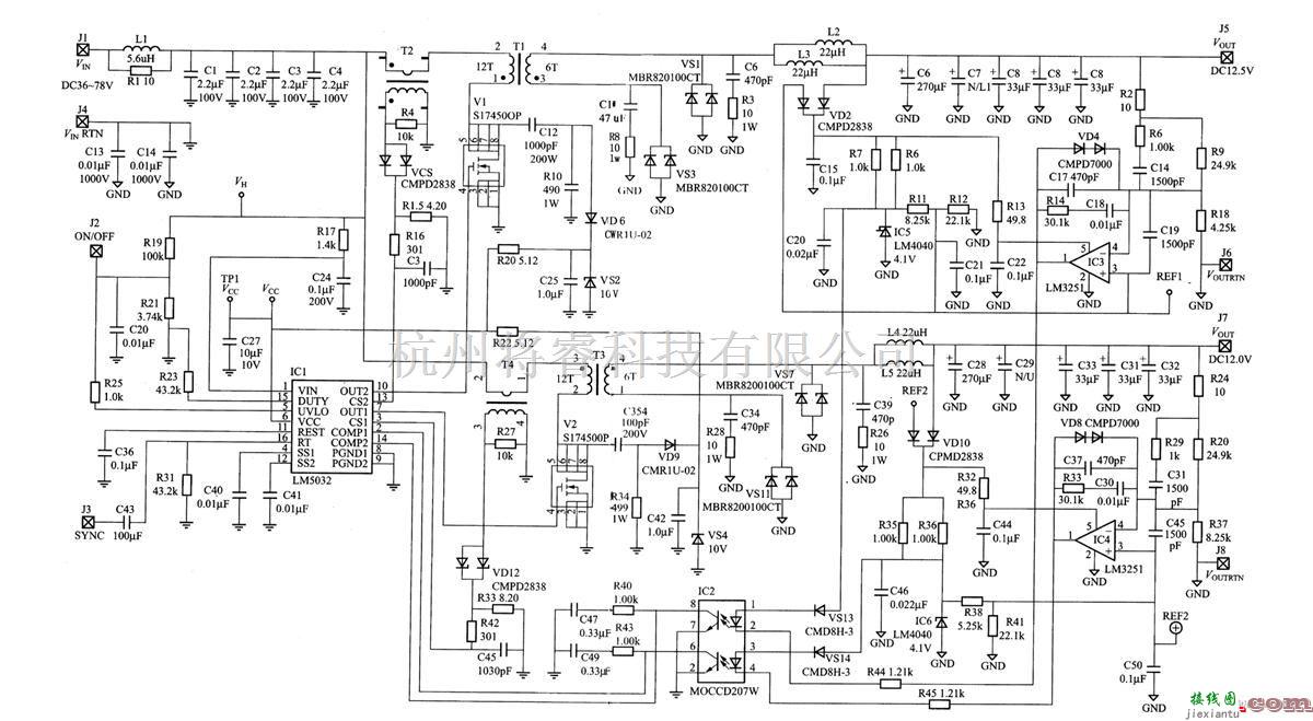 DC-DC中的用LM5032制作的12V、8.3A输出的DC/DC样板电路图  第1张