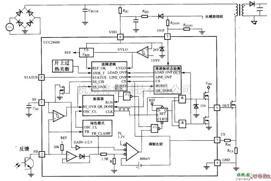 电源电路中的UCC28600的内部等效方框电路  第1张