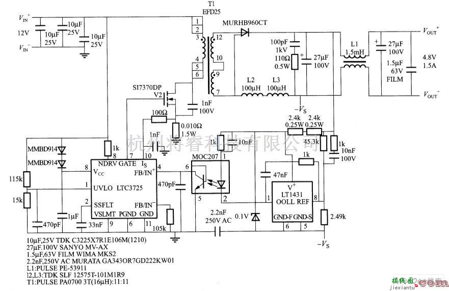 DC-DC中的LTC3725控制的12~48V DC/DC电路  第1张