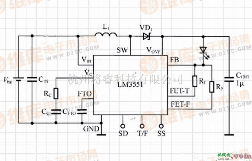 LED电路中的LM3551驱动单只LED的闪光灯电路  第1张