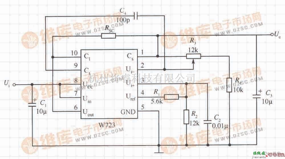 稳压电源中的正固定输出电压W723集成稳压器的典型电路图  第1张