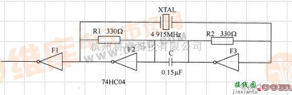 数字电路中的由 74HC04组成的并联谐振振荡电路图  第1张
