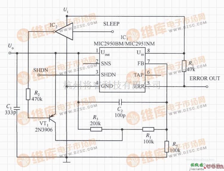 稳压电源中的MIC2951构成的具有休眠功能的稳压电源电路  第1张