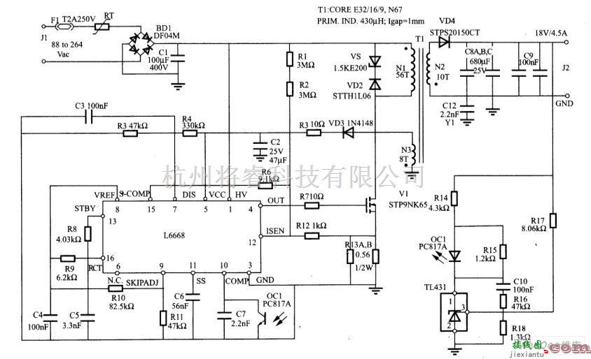 电源电路中的L6668控制的完整AC/DC电路图  第1张