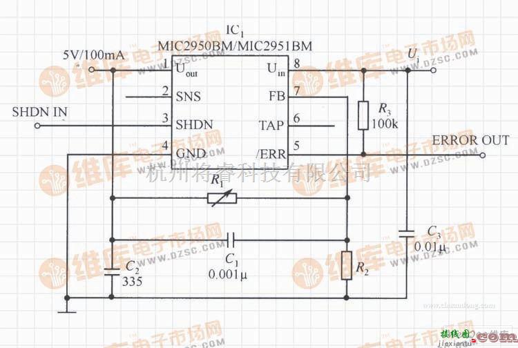 稳压电源中的MIC2951构成的输出电压连续可调的稳压电源电路  第1张