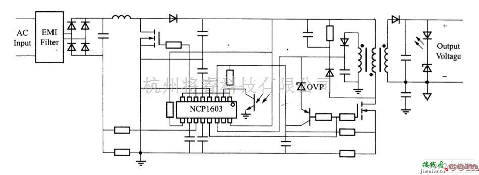 电源电路中的采用NCP1603设计的非同步工作模式AC/DC适配器电路图  第1张