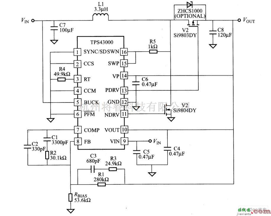 电源电路中的TPS43000在一典型750KHZ升压电路中的应用电路图  第1张