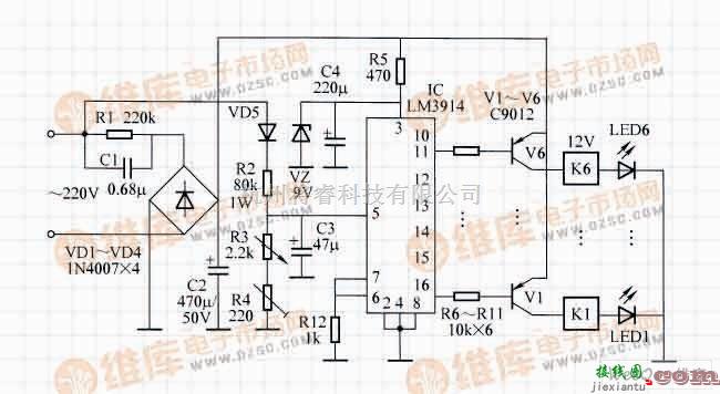 稳压电源中的带LED电压指示的全自动稳压器电路  第1张