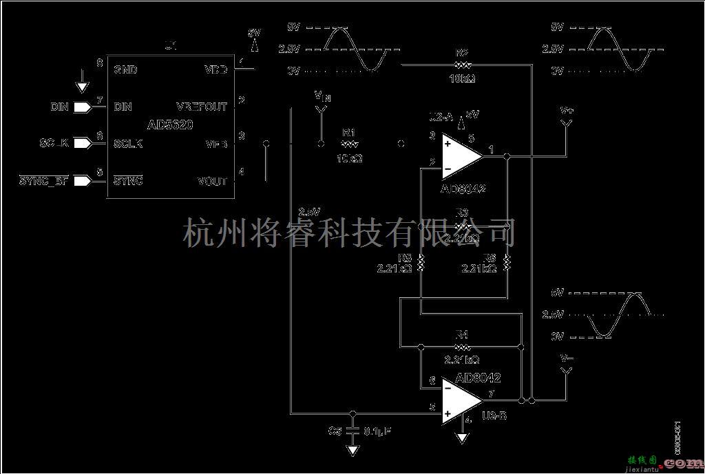 模拟电路中的用于电压输出DAC AD5620的差分驱动器电路图  第1张