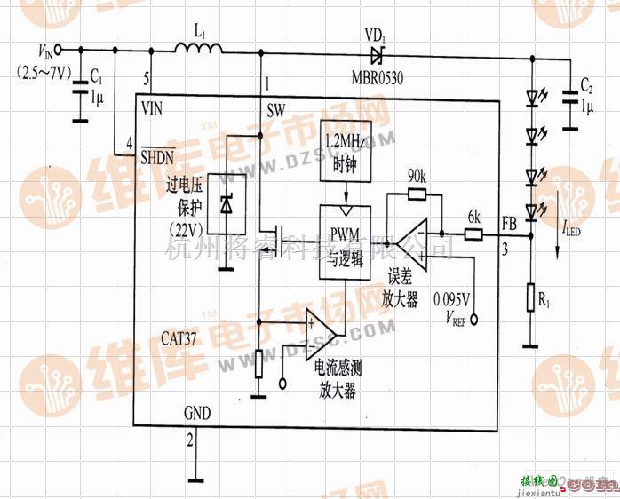 LED电路中的基于CAT37的电感升压单串LED驱动电路  第2张